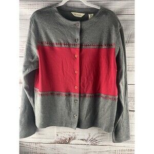 Bechamel Cardigan Embroidered Floral Button Front Top Red Size L